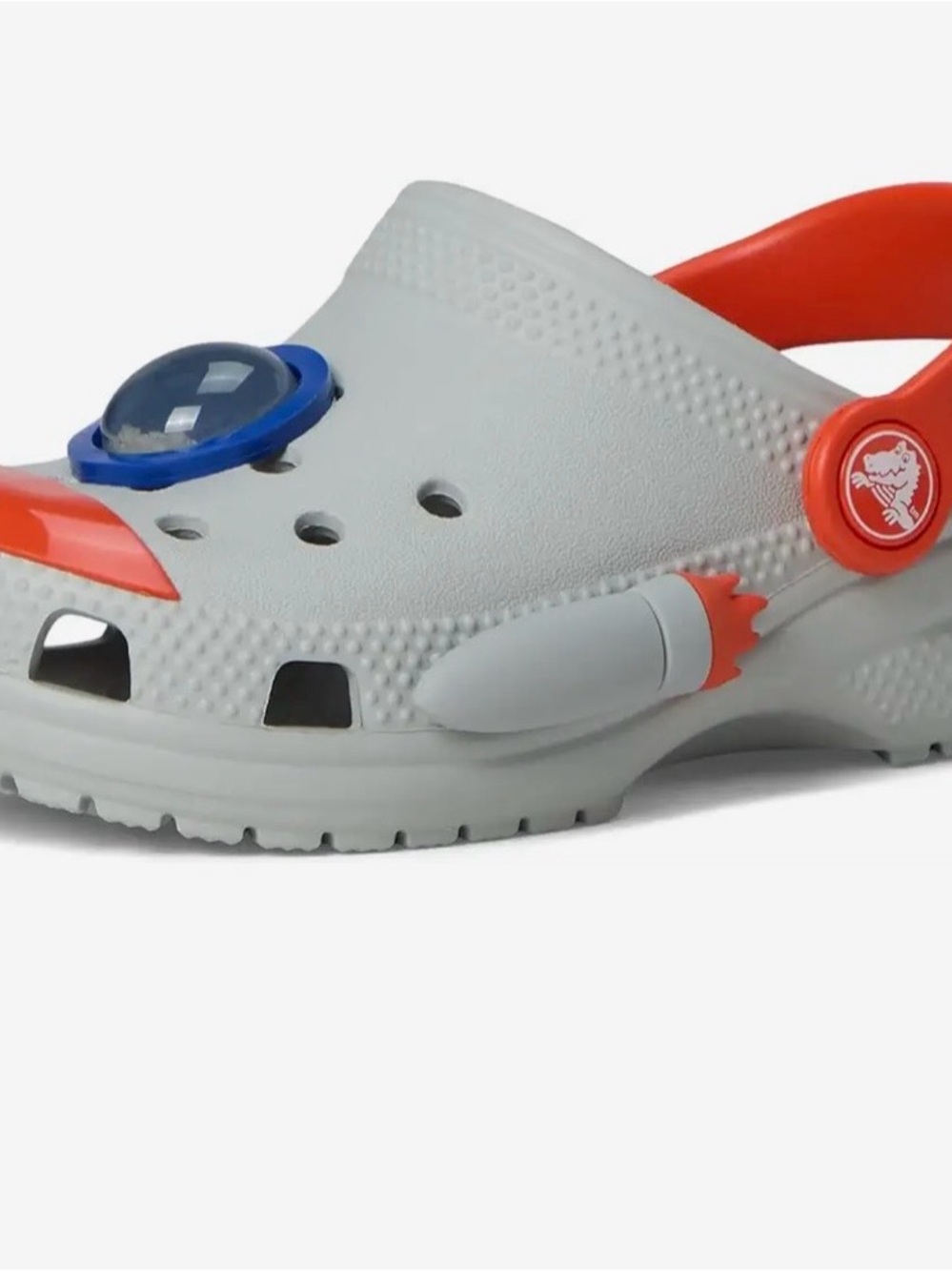 CROCS Kids Light Gray Clog with Orange Strap and Blue Charm